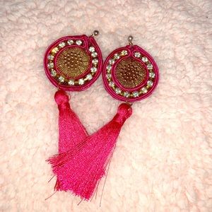 Boho fucsia silk tassel earrings NWOT